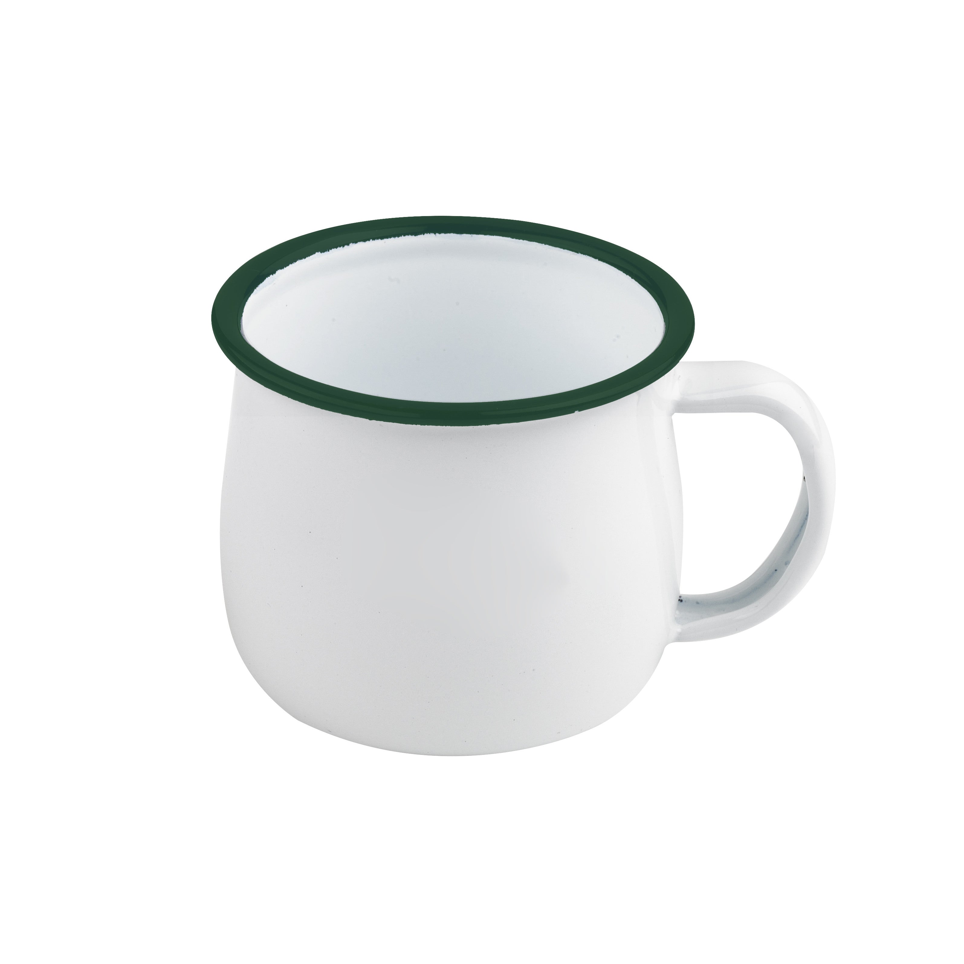 12Pcs - Mug Enamel blanc en acier émaillé à bord vert   H60mm 150ml FirstPack - Mathon - 1