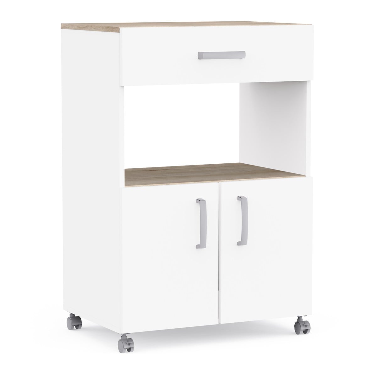 Desserte de cuisine avec 2 portes et 1 tiroir décor chêne et blanc L59,6 cm ANIS Calicosy - Mathon - 3