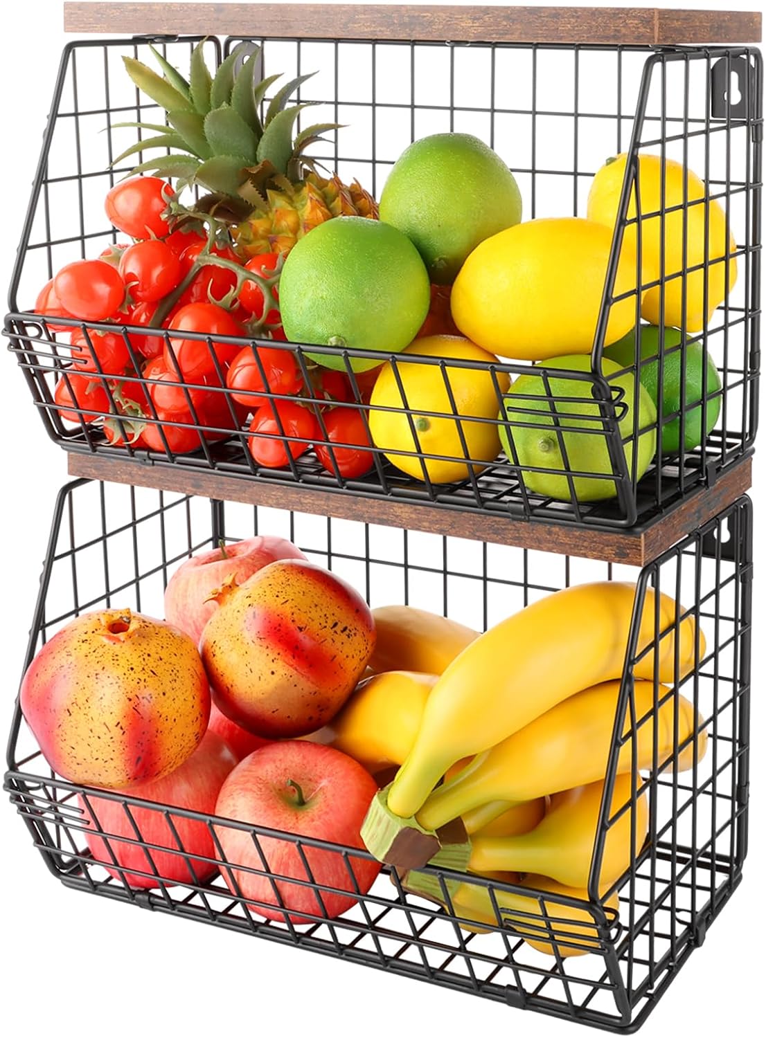 Corbeilles à Fruits Noires avec Couvercle en Bois – Lot de 2 Vendos85 - Mathon