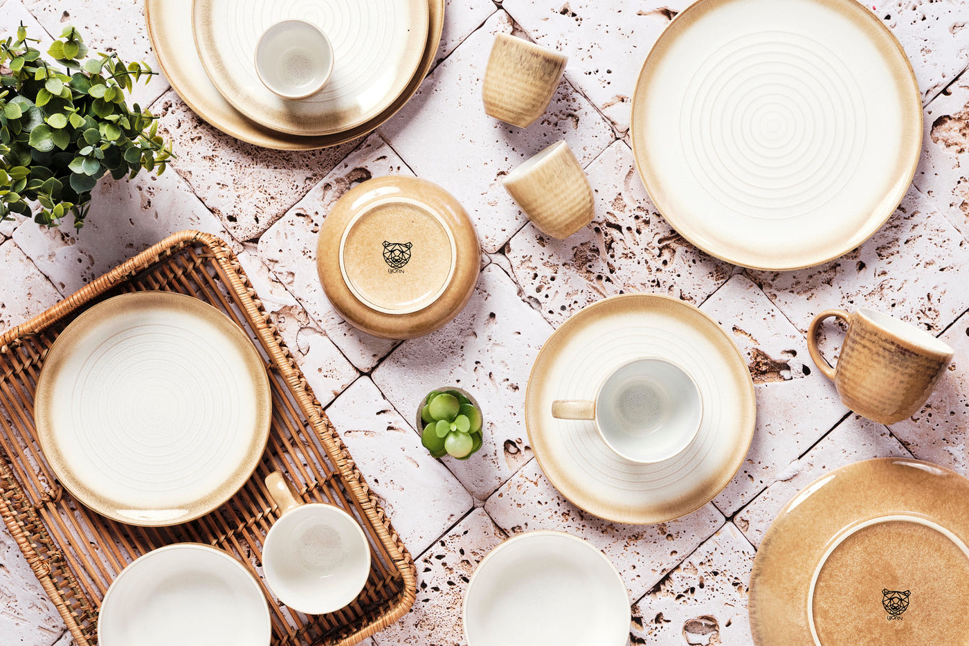 Lot de 6 mugs en grès beige 30cl Björn - Mathon - 6