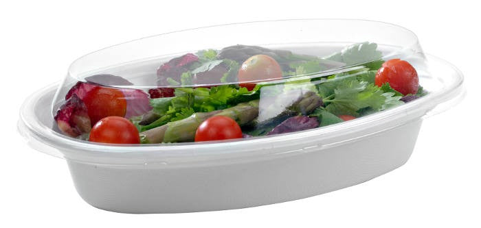 100Pcs - Saladier blanc ovale en pulpe  230x140x50mm 700ml FirstPack - Mathon - 1