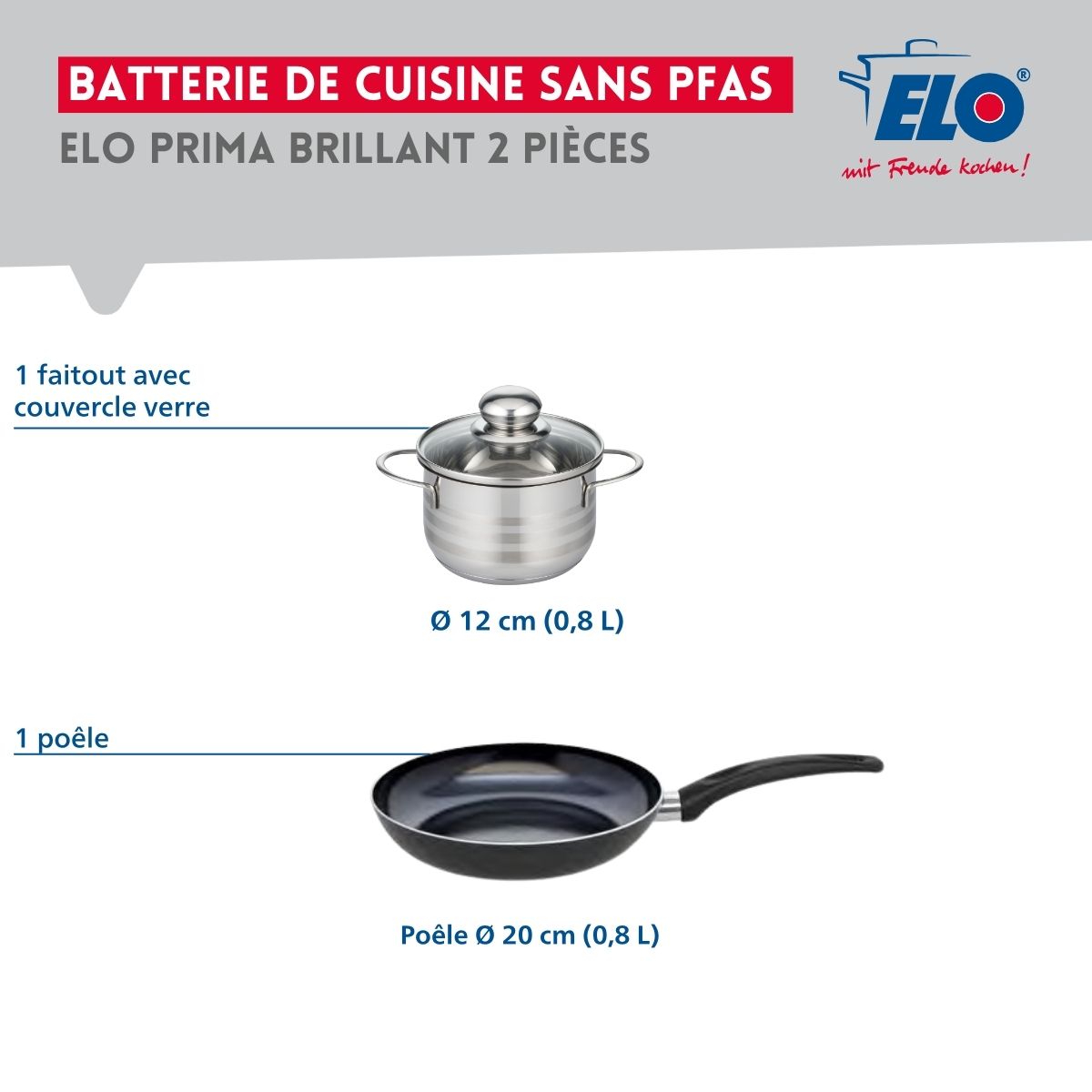 Ensemble de 1 Poêle de cuisson 20 cm et 1 faitout 12 cm  Prima Brillant Elo - Mathon - 2