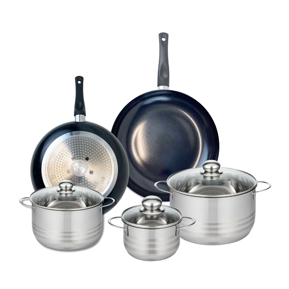 Ensemble de 2 Poêles de cuisson 28 et 32 cm et 3 faitouts 14, 20 et 24 cm  Prima Brillant Elo - Mathon - 1