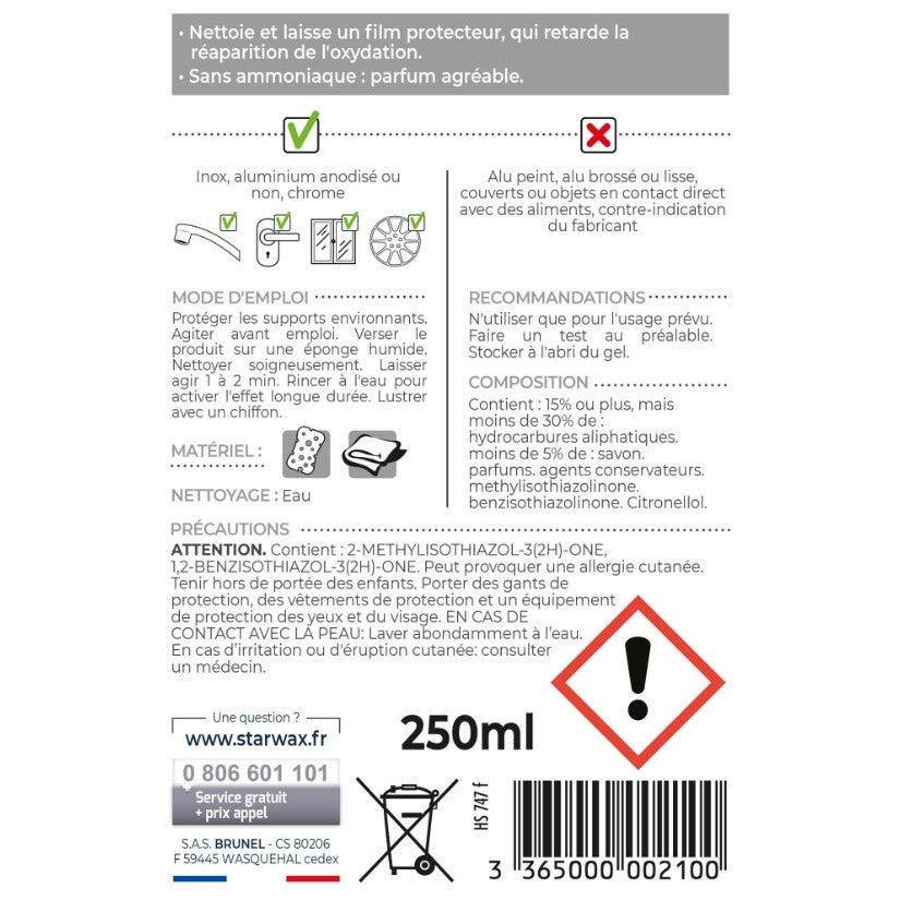 Nettoyant Alu Inox Chrome Etain 250ml Starwax - Mathon - 2