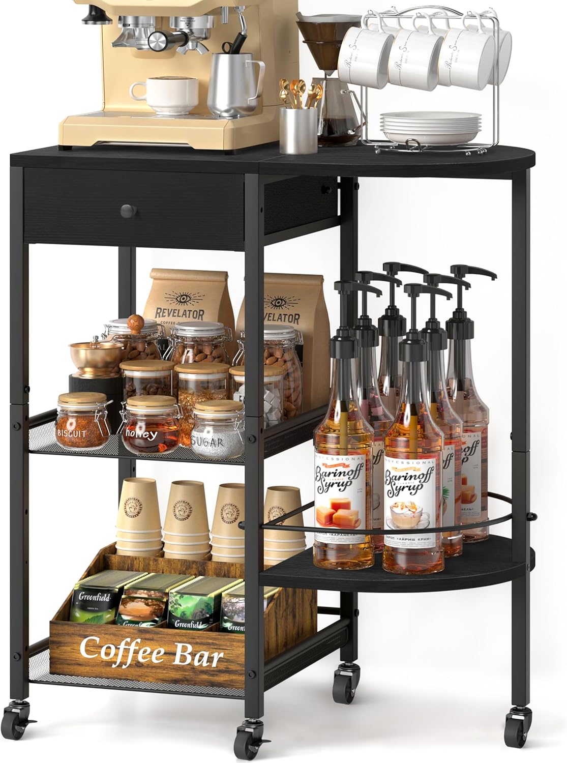 Chariot bar à café bois vintage avec roulettes Vendos85 - Mathon