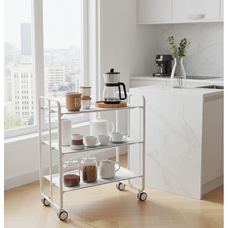 Desserte pliante 3 niveaux avec roulettes – structure blanche, bauhaus Don Hierro - Mathon - 2