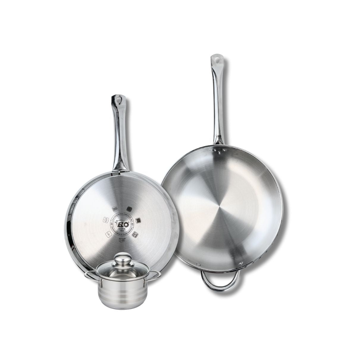 Ensemble de 2 Poêles de cuisson 28 et 32 cm et 1 faitout 12 cm  Profi Brillant Elo - Mathon - 1