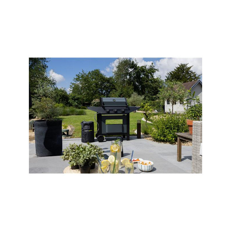Barbecue Gaz 10,5kw 3 Bruleurs Gril Et Plancha Fonte Emaillee Sur Chari Cook In Garden - Am253t Cook