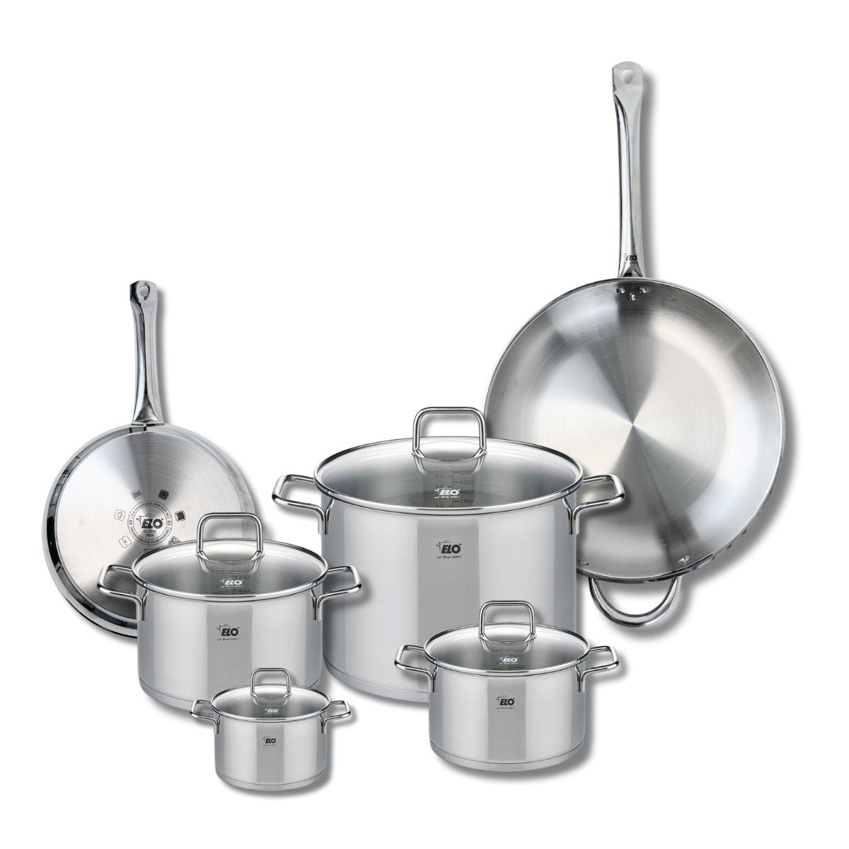 Ensemble de 2 Poêles de cuisson 24 et 32 cm et 4 faitouts 12, 16, 20 et 26 cm  Profi Citrin Elo - Mathon - 1