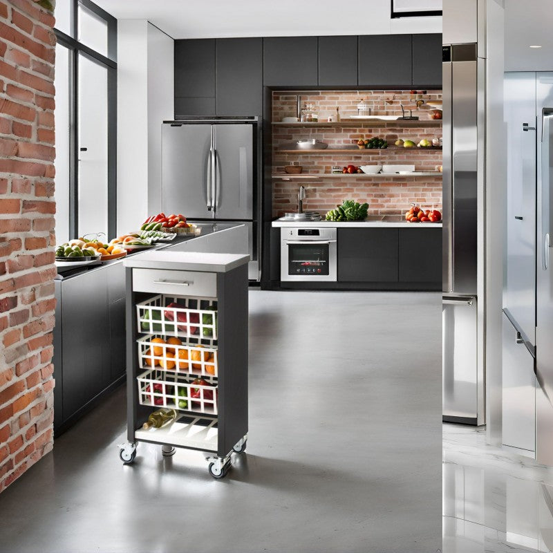 Desserte de cuisine avec plan de travail en acier inoxydable, MOHER, Noir Don Hierro - Mathon - 4