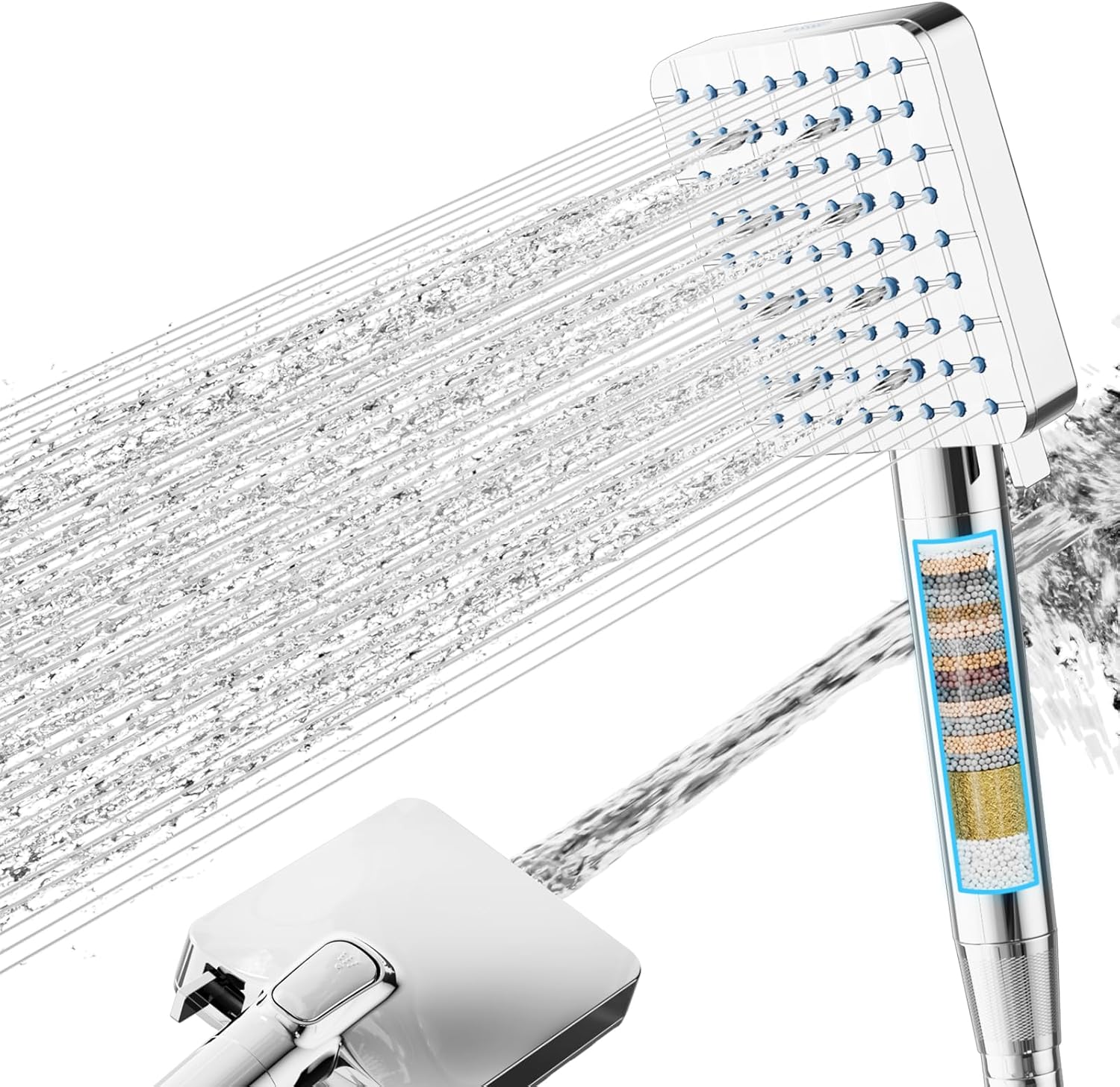 Pommeau de douche chromé 6+1 jets avec filtre 20 étapes Vendos85 - Mathon