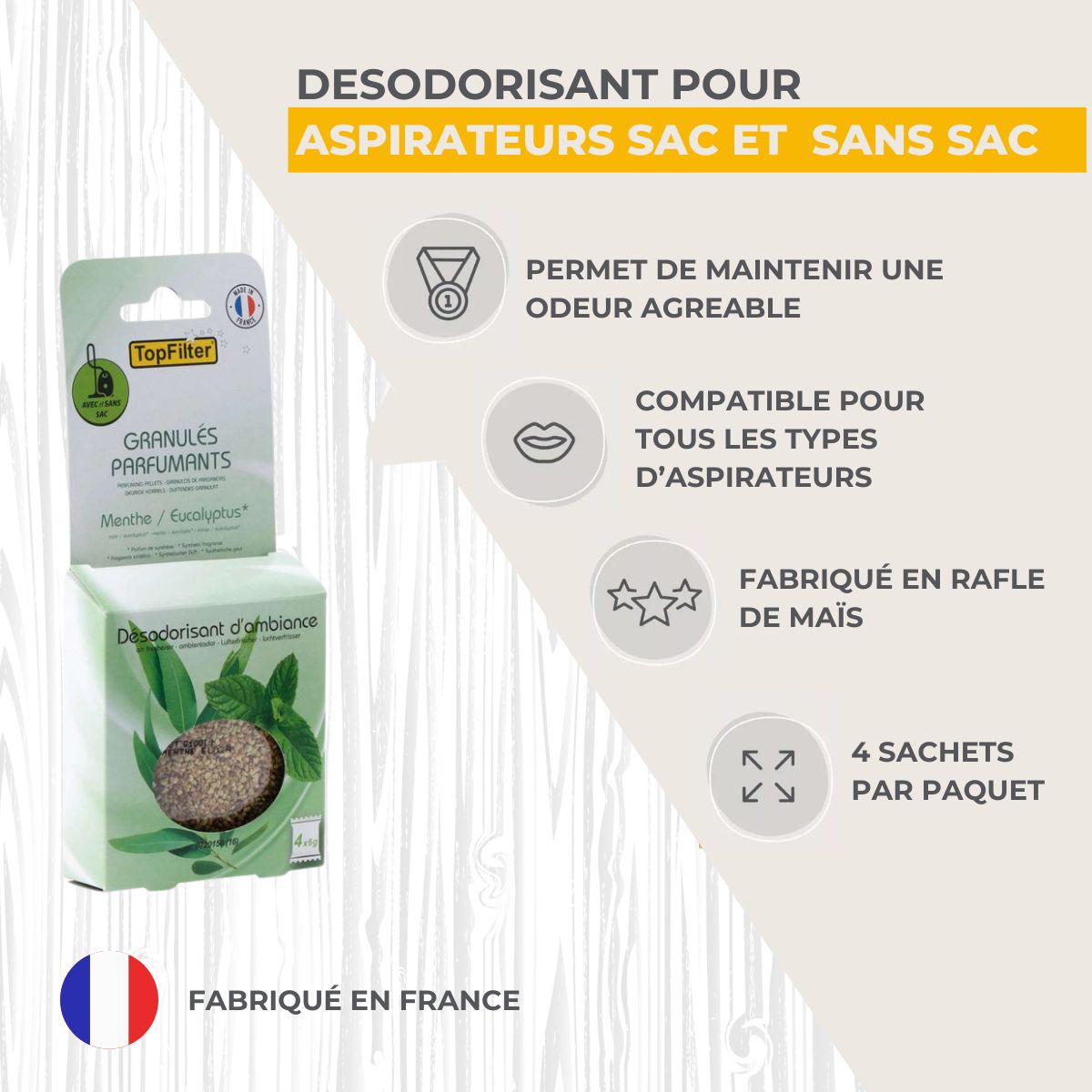 Lot de 4 sachets de parfum pour aspirateur odeur menthe/eucalyptus TopFilter TopFilter - Mathon - 3