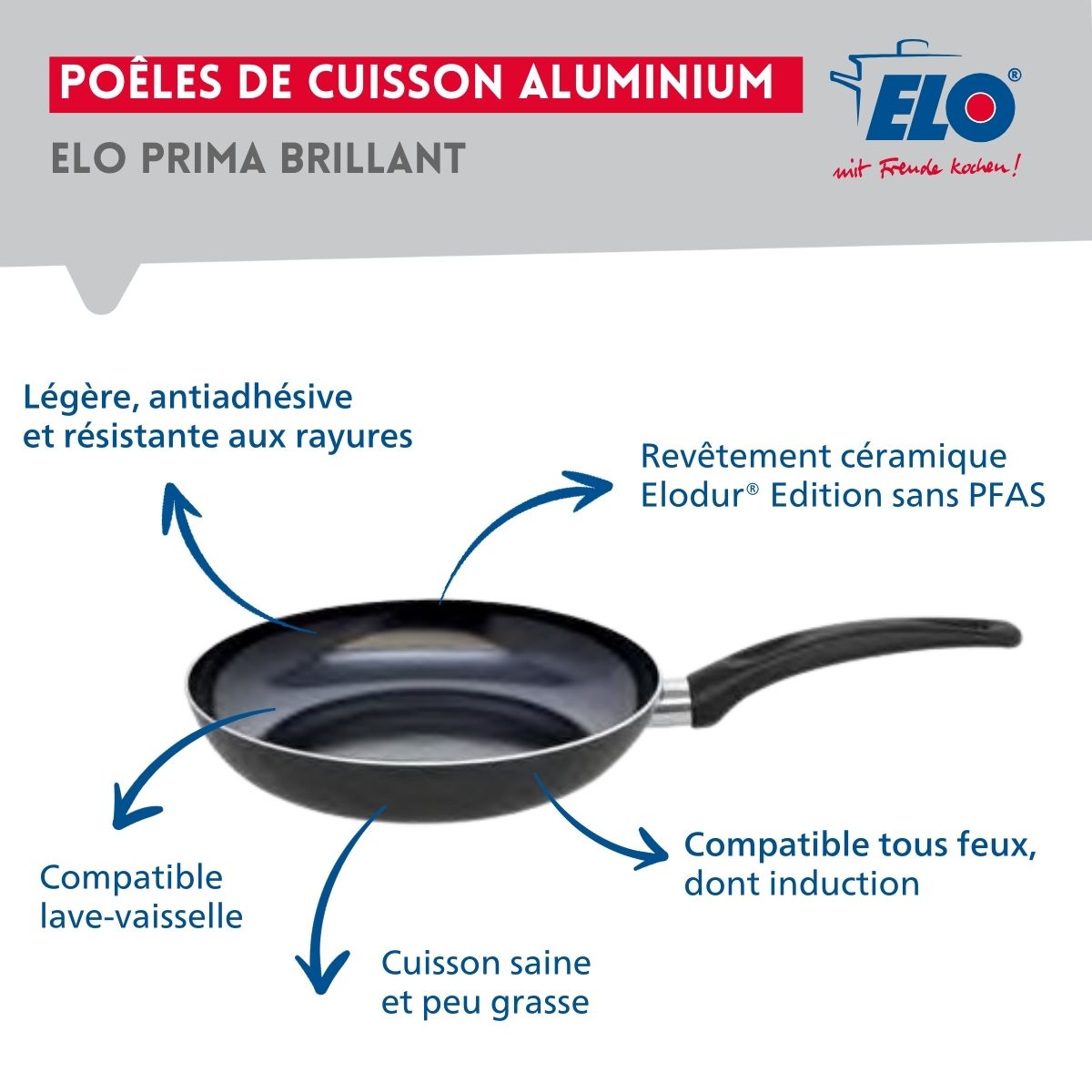 Ensemble de 1 Poêle de cuisson 32 cm et 2 faitouts 14 et 24 cm  Prima Brillant Elo - Mathon - 4