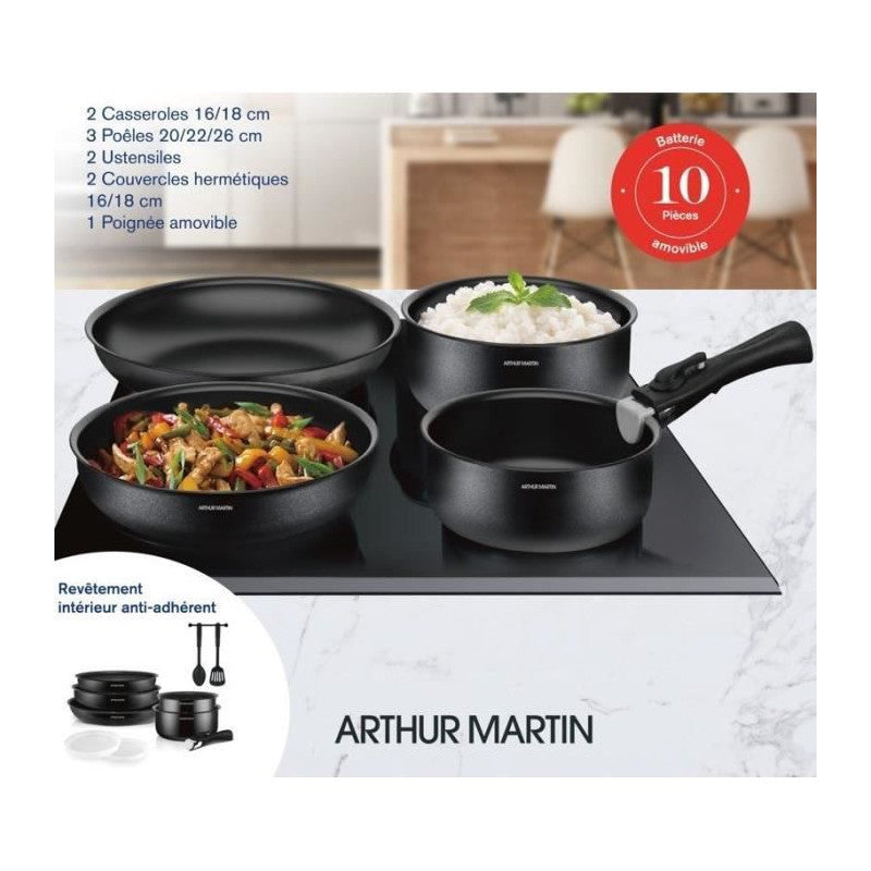 Batterie De Cuisine 10 Pieces   - Aluminium - Tous Feux Sauf Induction - Noir Arthur Martin - Mathon - 6