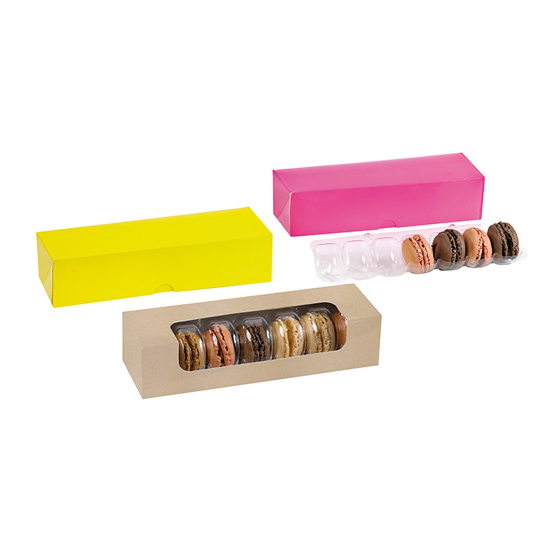 50Pcs - Boite carton brun 7 macarons avec fenêtre PLA  215x68x48mm FirstPack - Mathon