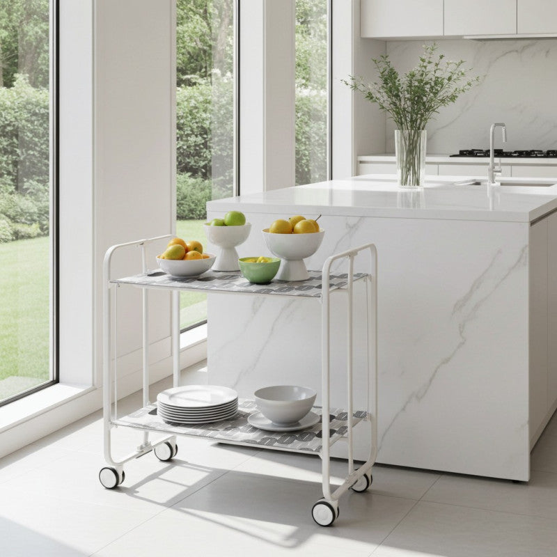Desserte pliante 2 niveaux avec roulettes – structure blanche, bauhaus Don Hierro - Mathon - 2