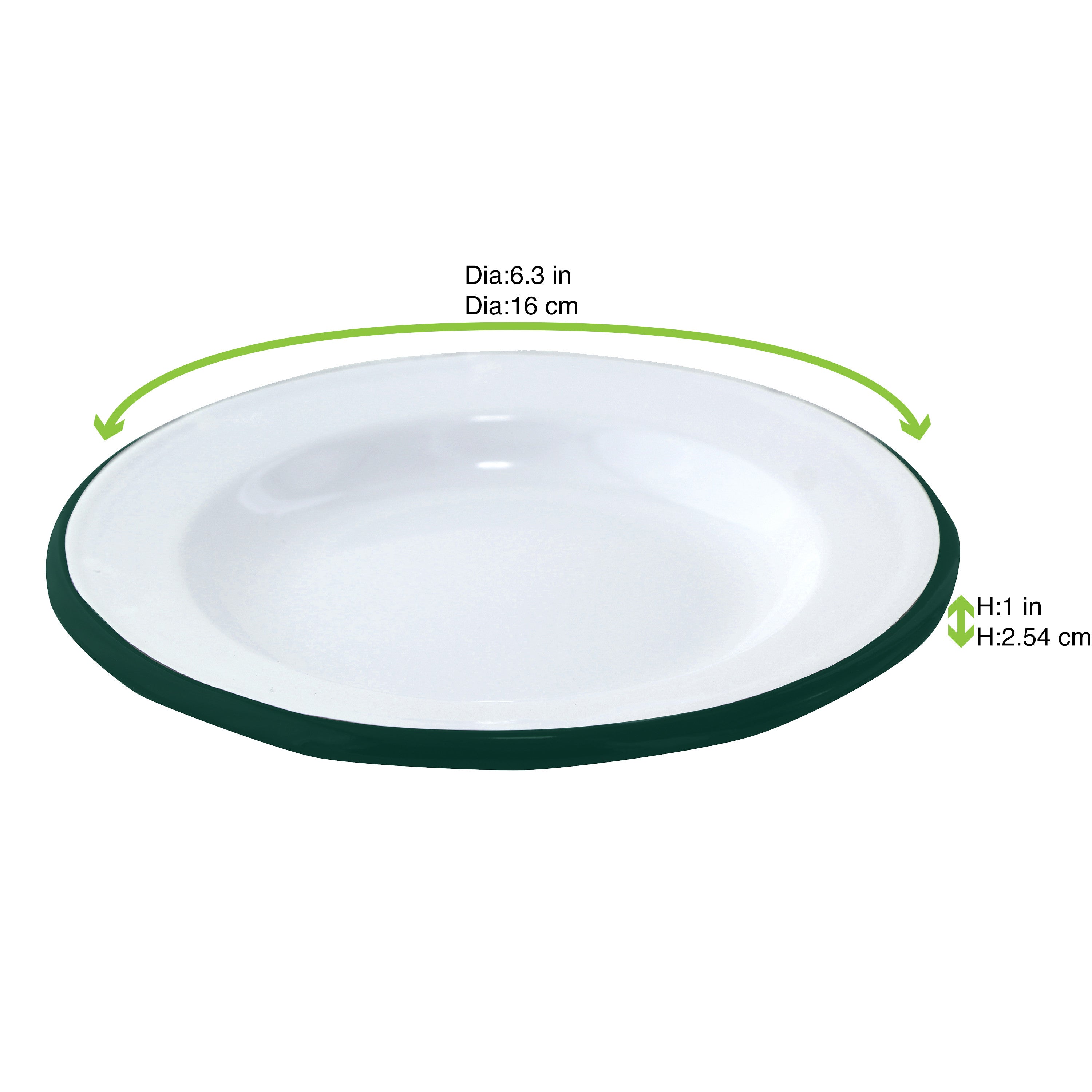 12Pcs - Assiette Enamel blanc en acier émaillé à bord vert   H25mm FirstPack - Mathon - 2