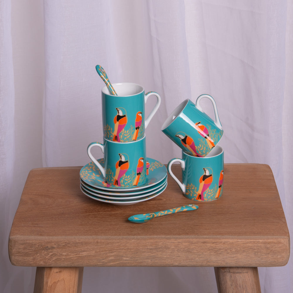 Coffret de 4 tasses à café Paraiso 10 cl, sous tasses et cuillères Table passion - Mathon - 3