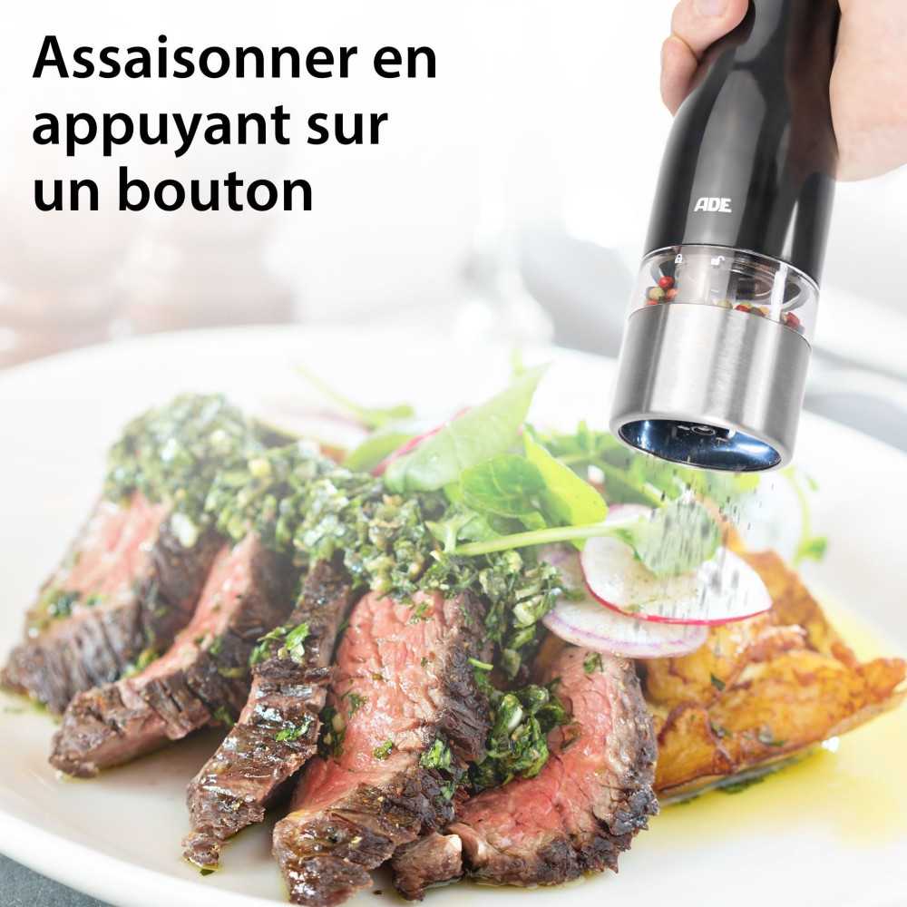 Moulin Poivre/sel électrique - Ade -kitchen Gadgets - Acier Inoxydable/plastique - H 22,5 Cm - Inclus 6 Pilles Aaa - Noir ADE - Mathon - 2
