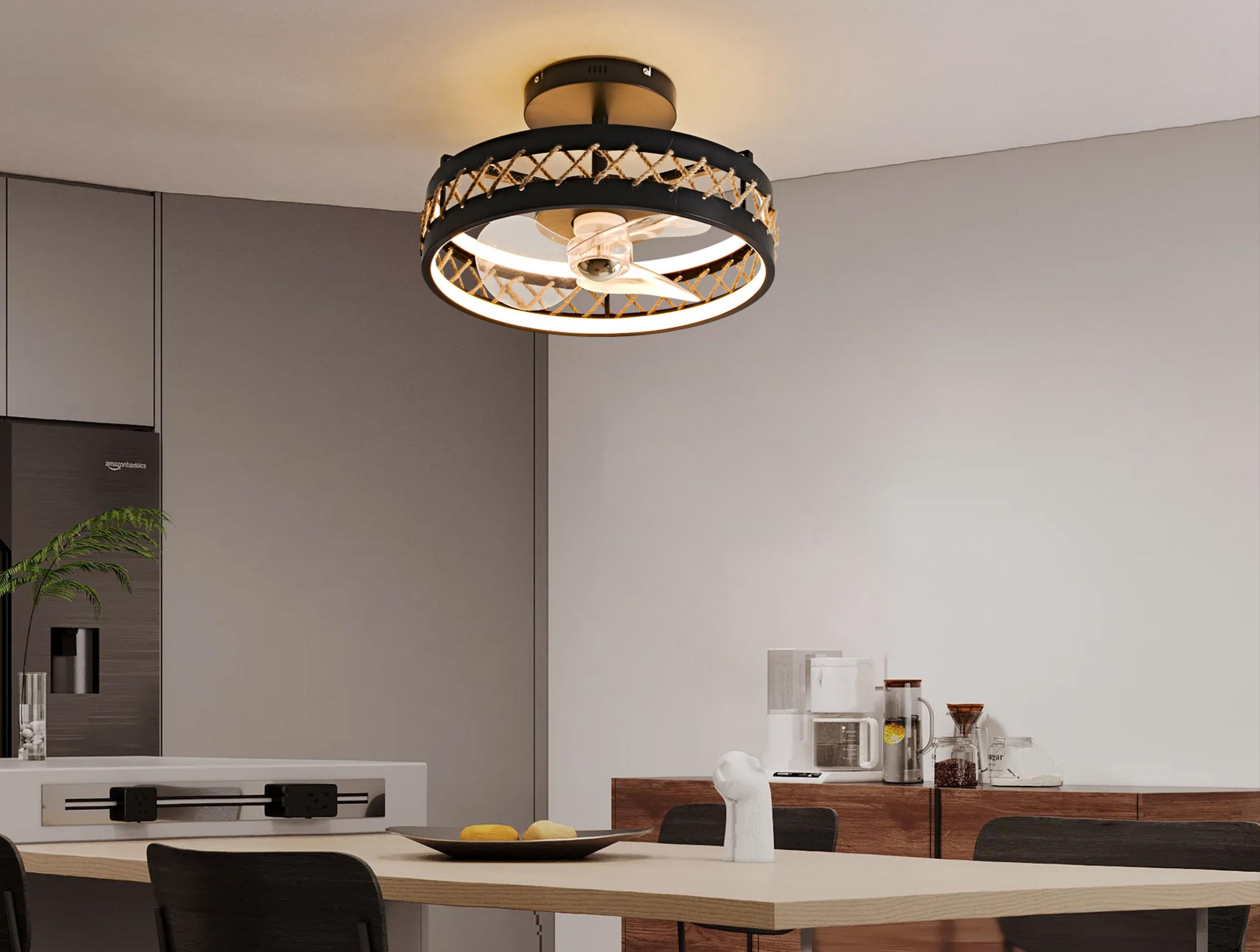 Lampe LED à ventilateur avec détails de finition en corde Purline - Mathon - 3