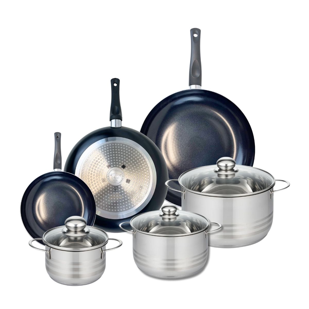 Ensemble de 3 Poêles de cuisson 20, 28 et 32 cm et 3 faitouts 16, 20 et 24 cm  Prima Brillant Elo - Mathon - 1