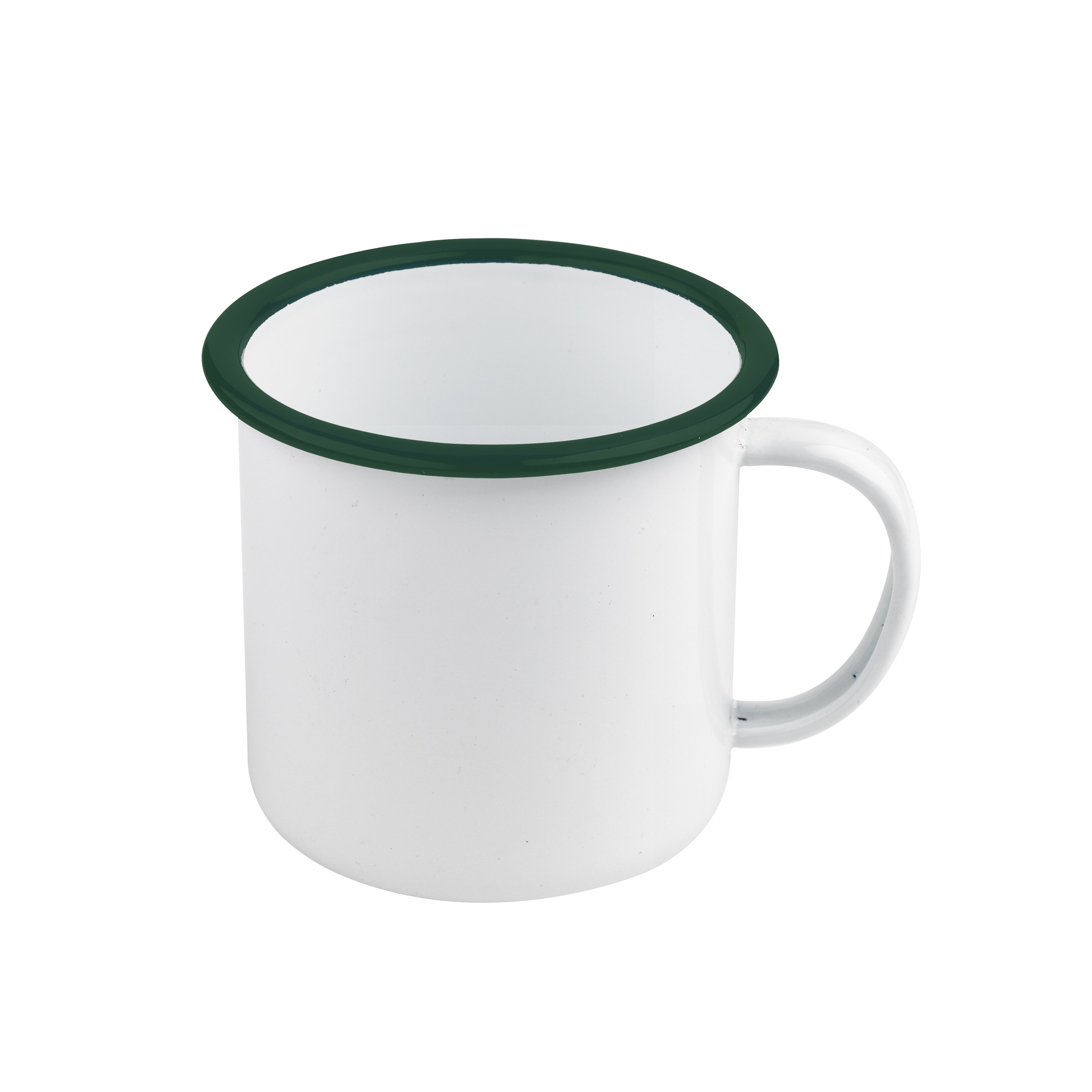 12Pcs - Mug Enamel blanc en acier émaillé à bord vert   H90mm 500ml FirstPack - Mathon - 1