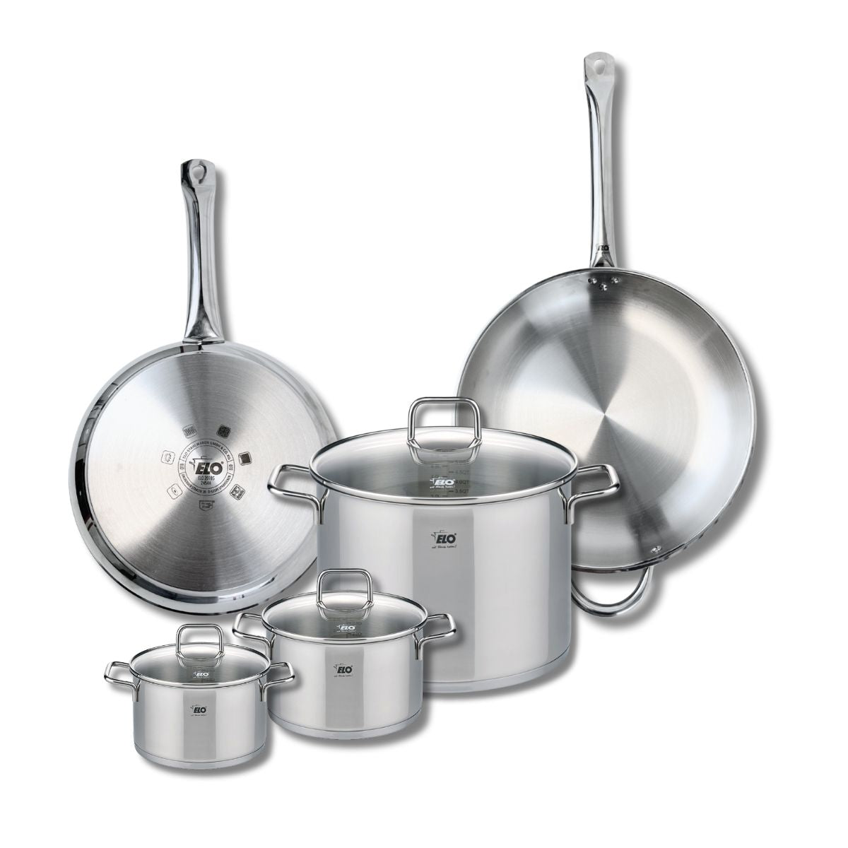 Ensemble de 2 Poêles de cuisson 28 et 32 cm et 3 faitouts 14, 16 et 26 cm  Profi Citrin Elo - Mathon - 1