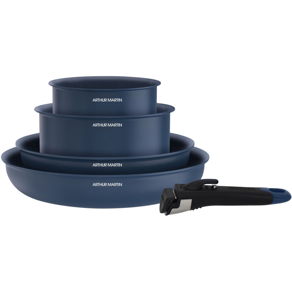 Batterie De Cuisine - Tous Feux Dont Induction -   - Am8896 - Aluminium Revetement Céramique - 5 Pieces - Bleu Arthur Martin - Mathon - 1