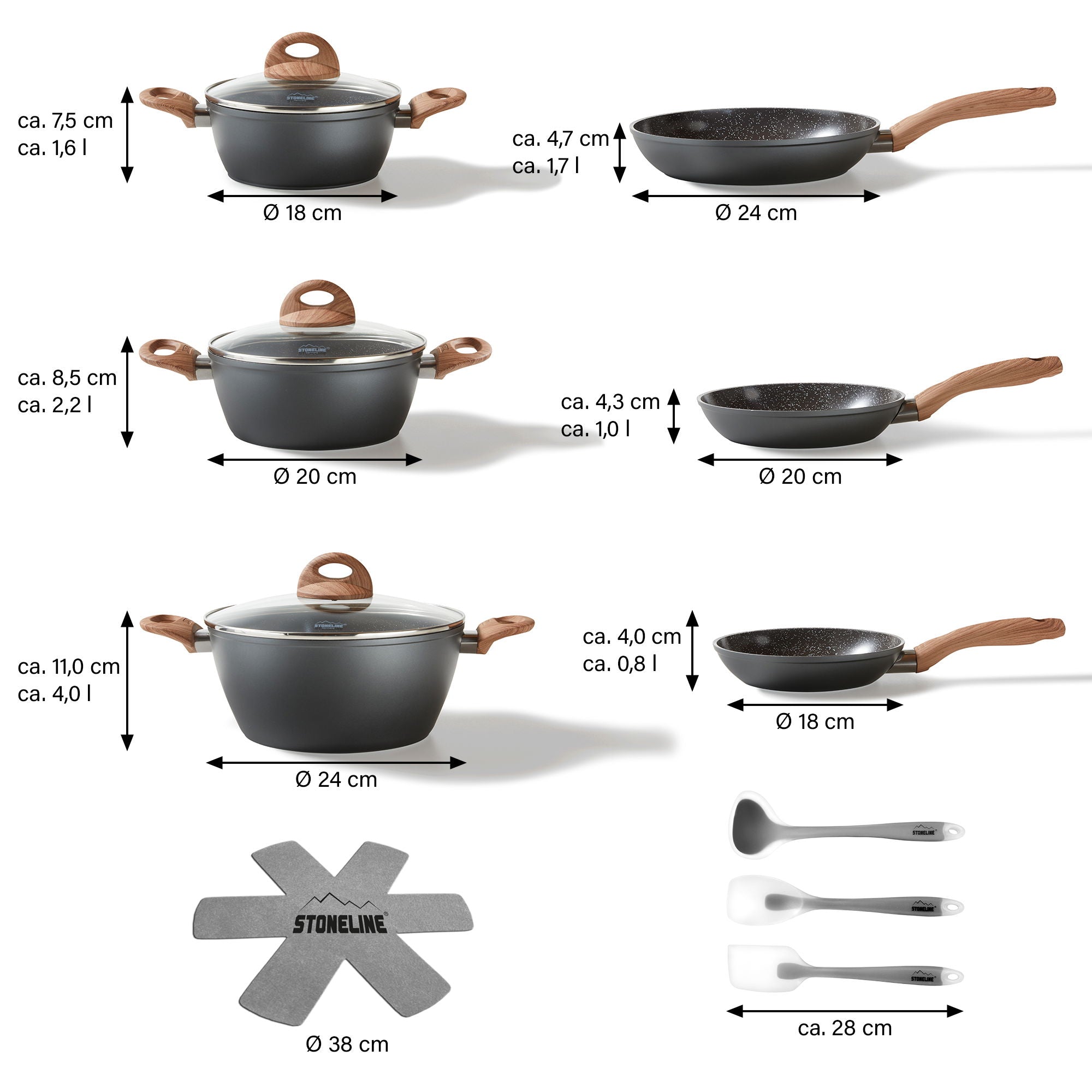 Back to Nature set de casseroles, 14 pcs., revêtement céramique, avec couvercles en verre Stoneline - Mathon - 4