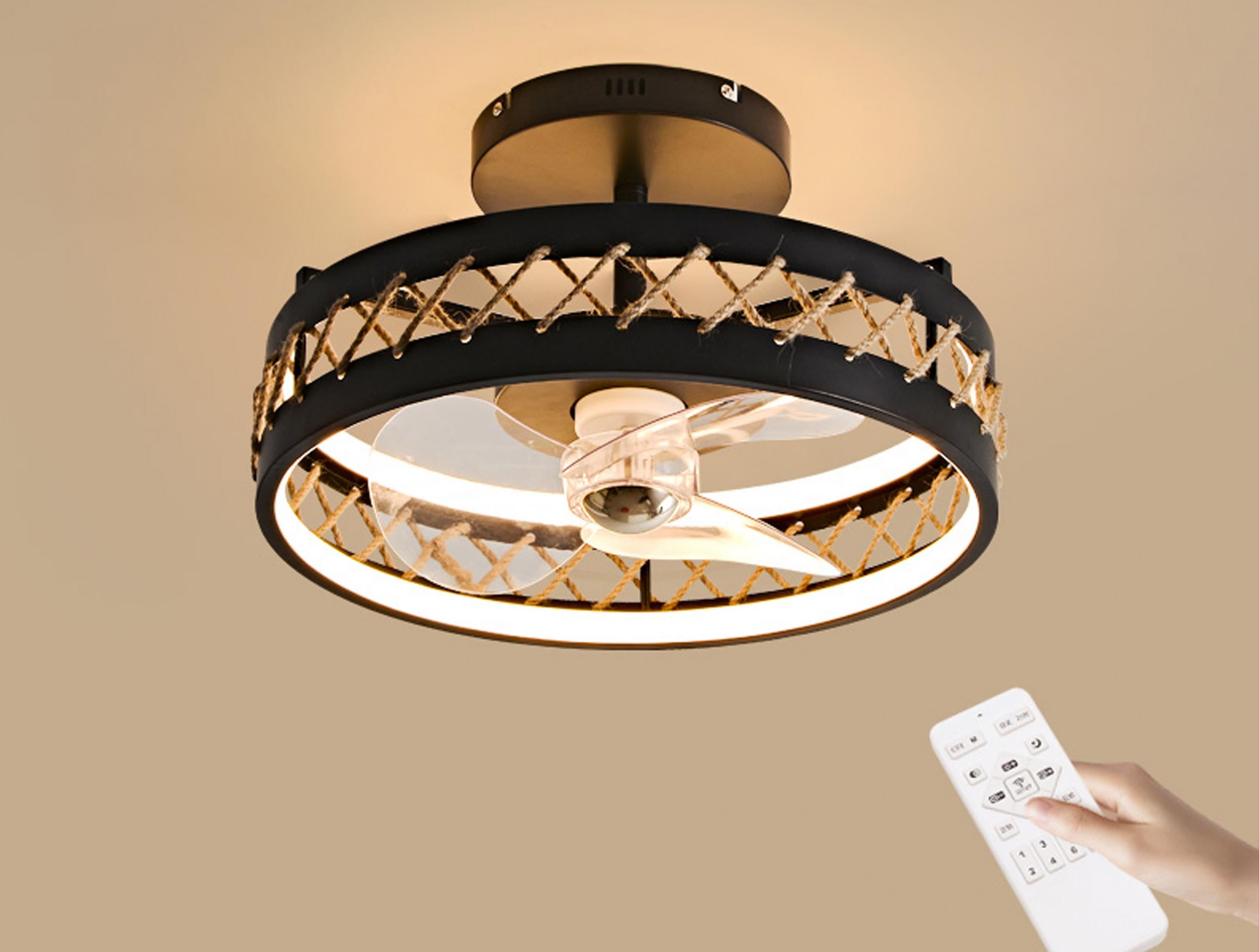 Lampe LED à ventilateur avec détails de finition en corde Purline - Mathon - 5