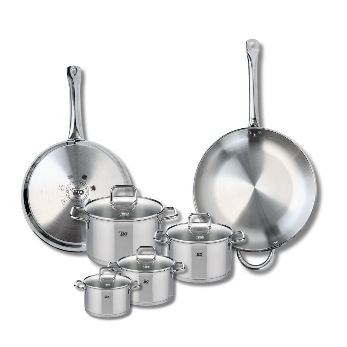 Ensemble de 2 Poêles de cuisson 28 et 32 cm et 4 faitouts 12, 14, 16 et 20 cm  Profi Citrin Elo - Mathon - 1
