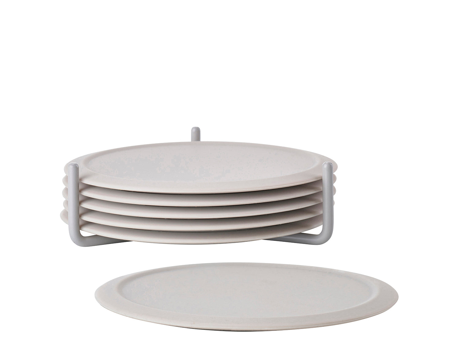 Ensemble de 6 dessous de verre SINGLES et support en silicone et métal Gris chaud Zone Denmark - Mathon - 1