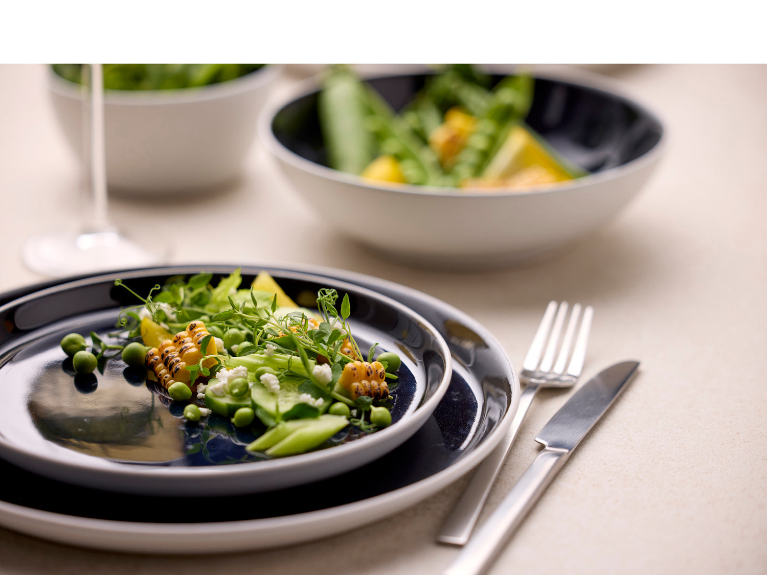 Assiette Gastro en Grès Blanc/Bleu foncé Bitz - Mathon - 9