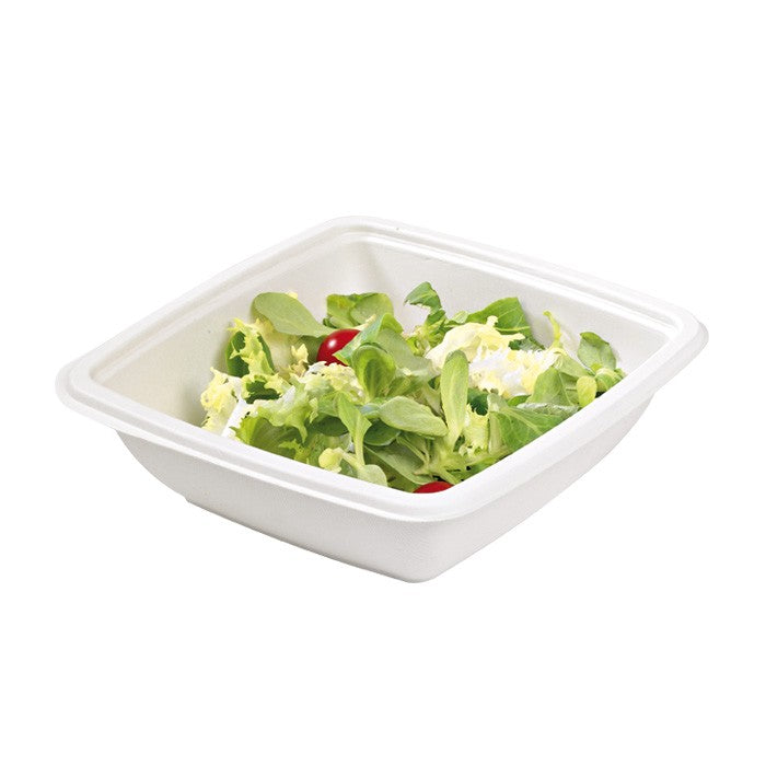 25Pcs - Saladier carré blanc en pulpe  235x235x28mm 1000ml FirstPack - Mathon - 1