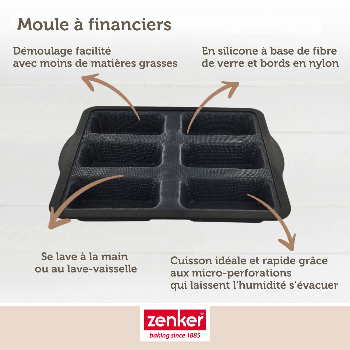 Moule 6 financiers 26 x 22 cm Zenker Silicone fibre de verre Zenker - Mathon - 6