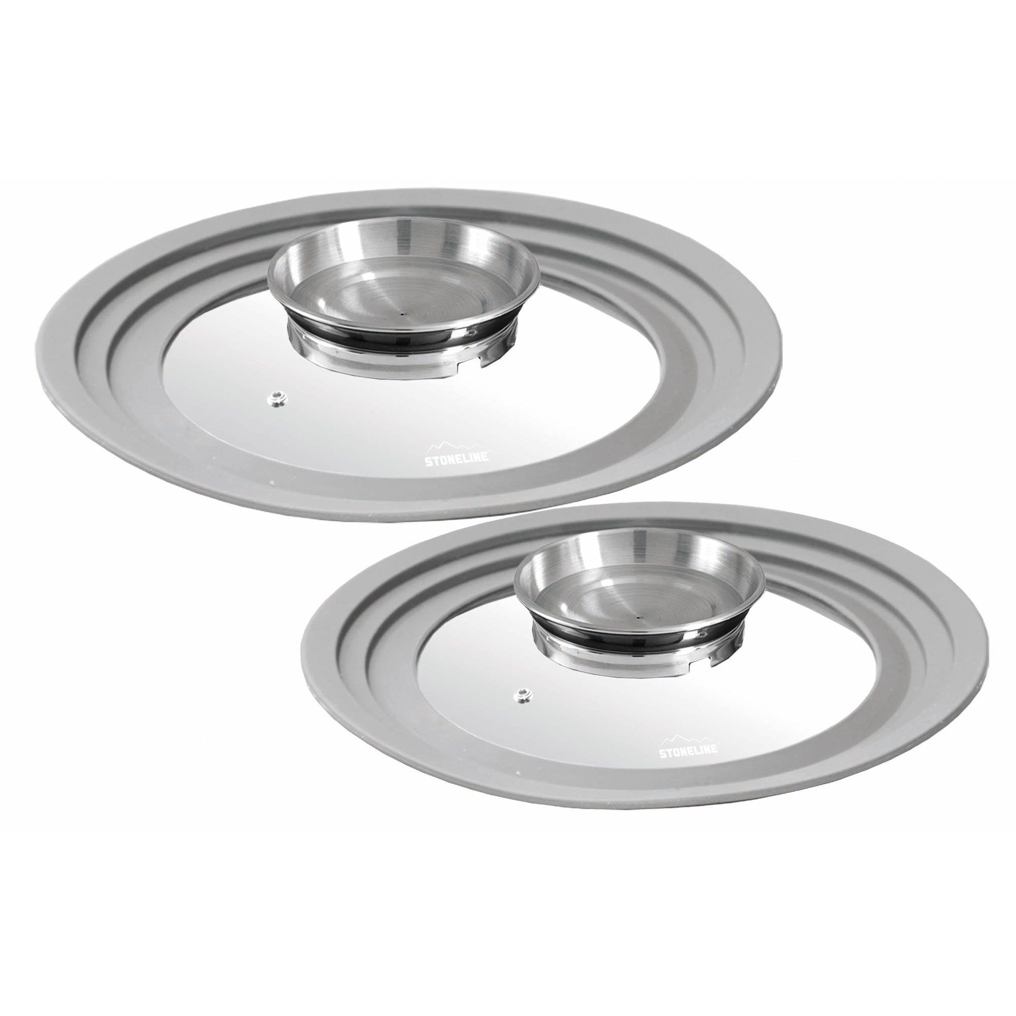 Couvercle en verre universel, 2 pièces, avec bord en silicone & bouton d