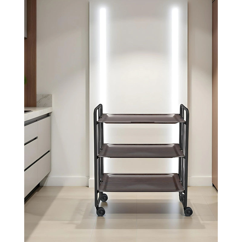 Desserte pliante 3 niveaux avec roulettes – structure noire, bauhaus Don Hierro - Mathon - 4