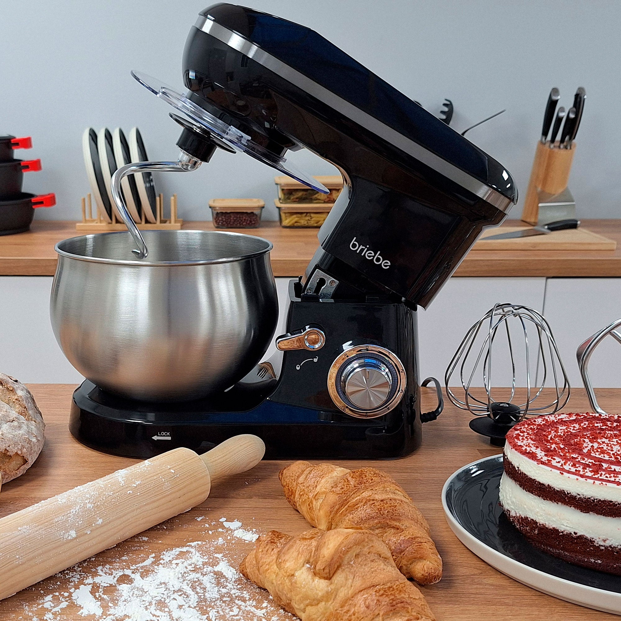 Robot Pâtissier Cuisine Multifonction Bol Inox 5L 6 Vitesses Écran Tactile LED 1800 Noir KM1164 - Mathon - 5