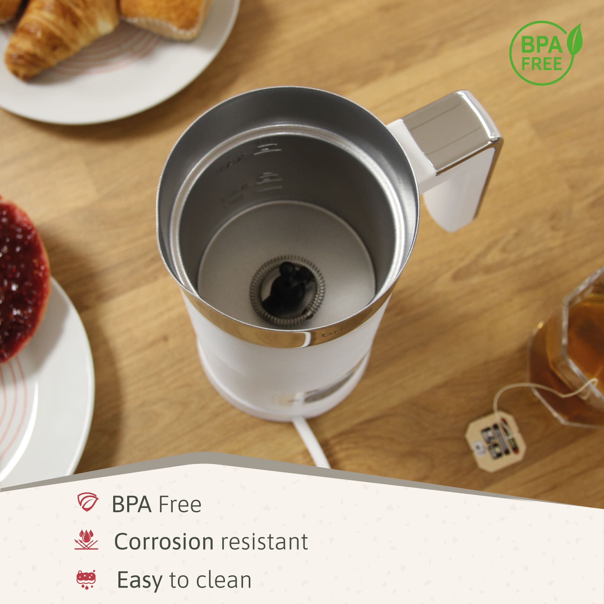 Elegance Mousseur à Lait Électrique, Réchauffeur Mousseur Froid/Chauffant 130ml 500 Blanc MF1172WHT - Mathon - 4