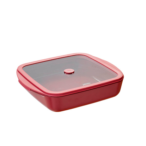 Plat à four carré en verre borosilicate avec couvercle Grenat 1,6 L Pebbly - Mathon - 1