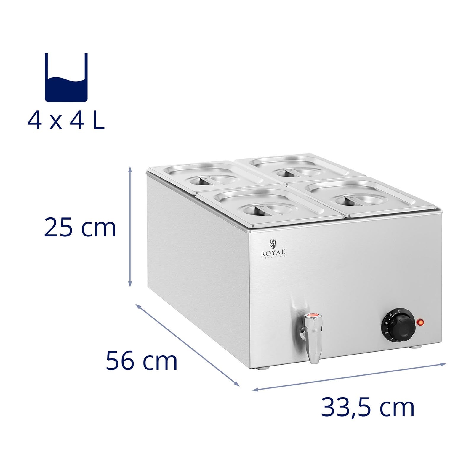 Bain-marie chauffe-plat bain-marie bain-marie professionnel 600 watts 4 x GN 1/4 robinet de vidange  14_0004220 - Mathon - 6