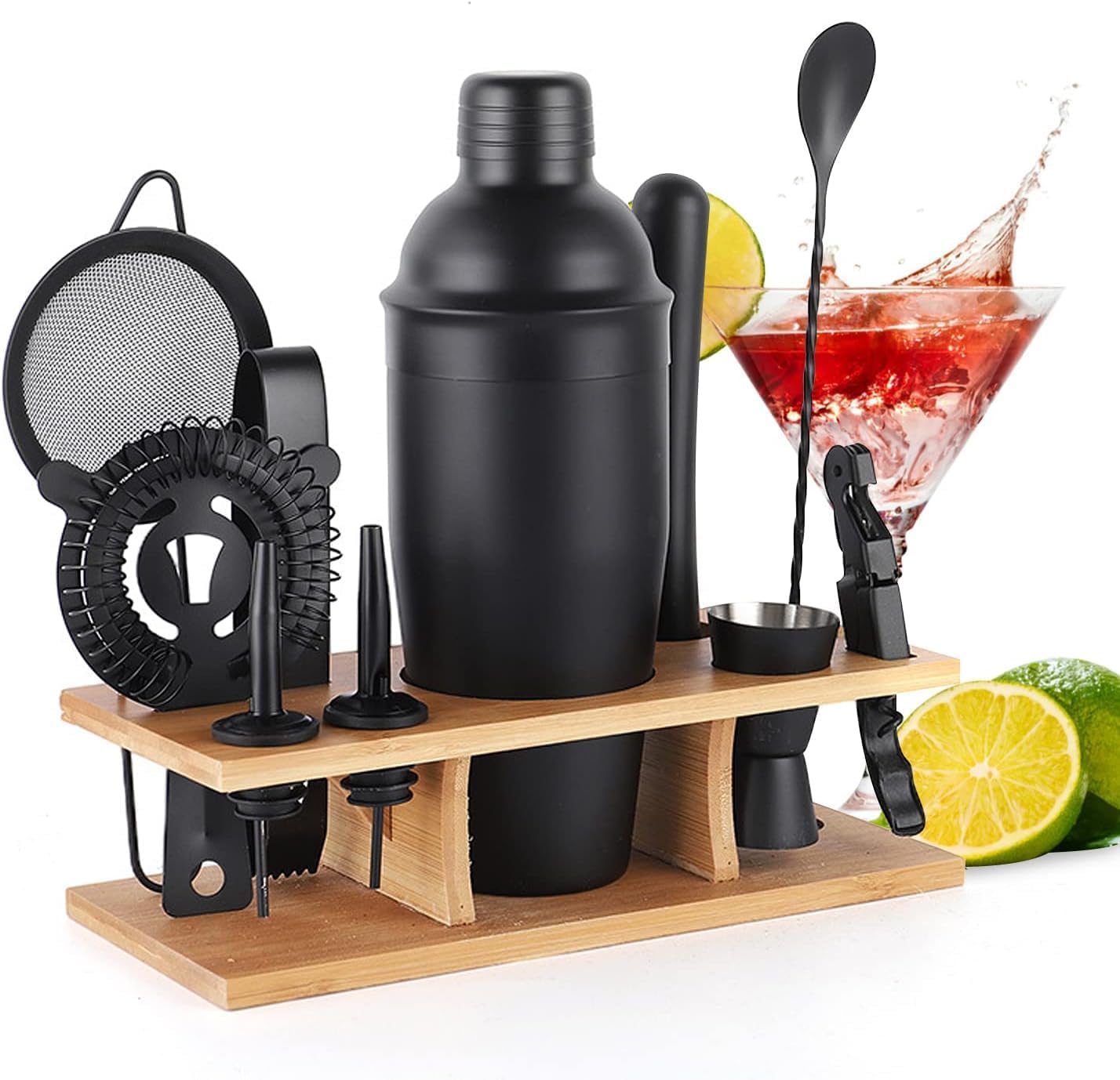 Kit Barman Mixology 11 Pièces avec Support Bambou noir Vendos85 - Mathon