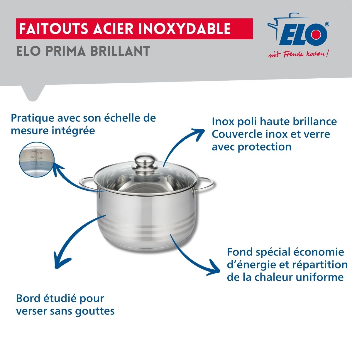 Ensemble de 3 Poêles de cuisson 20, 24 et 28 cm et 1 faitout 24 cm  Prima Brillant Elo - Mathon - 3