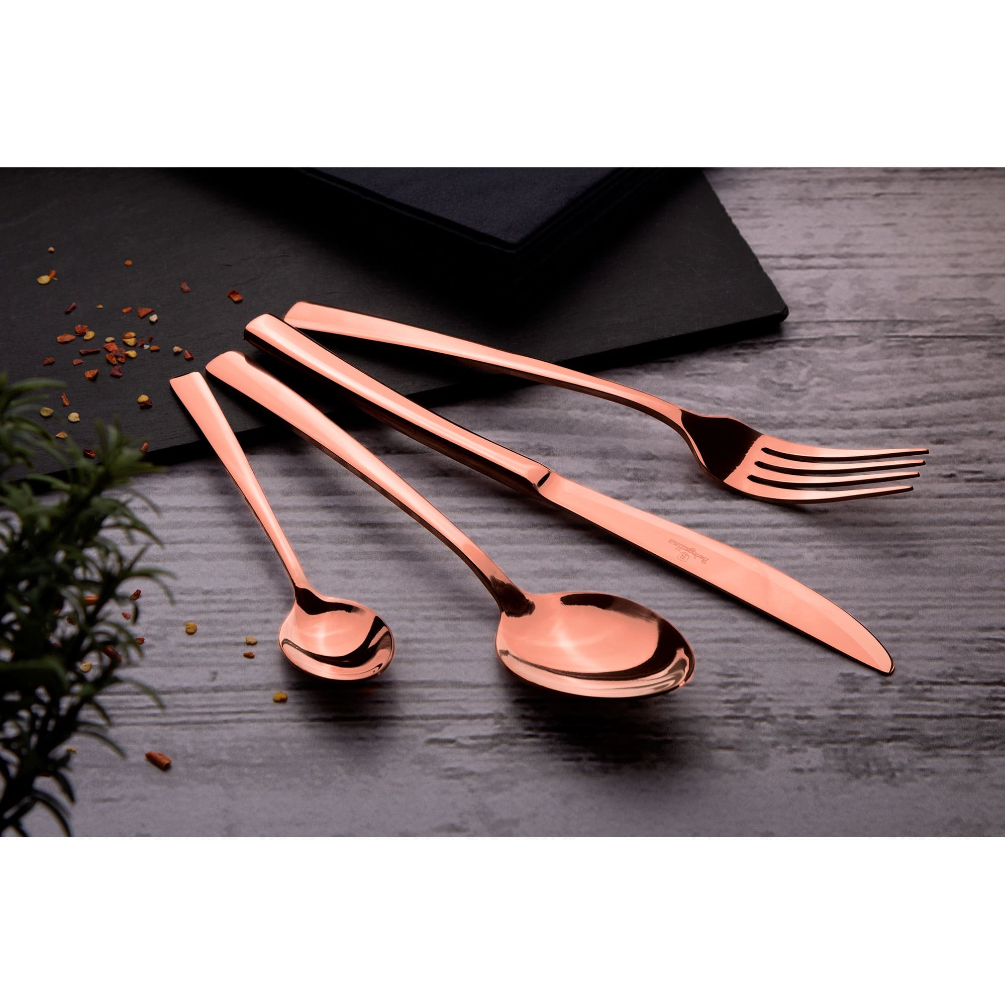 Ménagère 24-Piece Acier Inox. Finition Polie, Set de Couverts pour 6 Personnes  Or Rose Rose Gold - Mathon - 2
