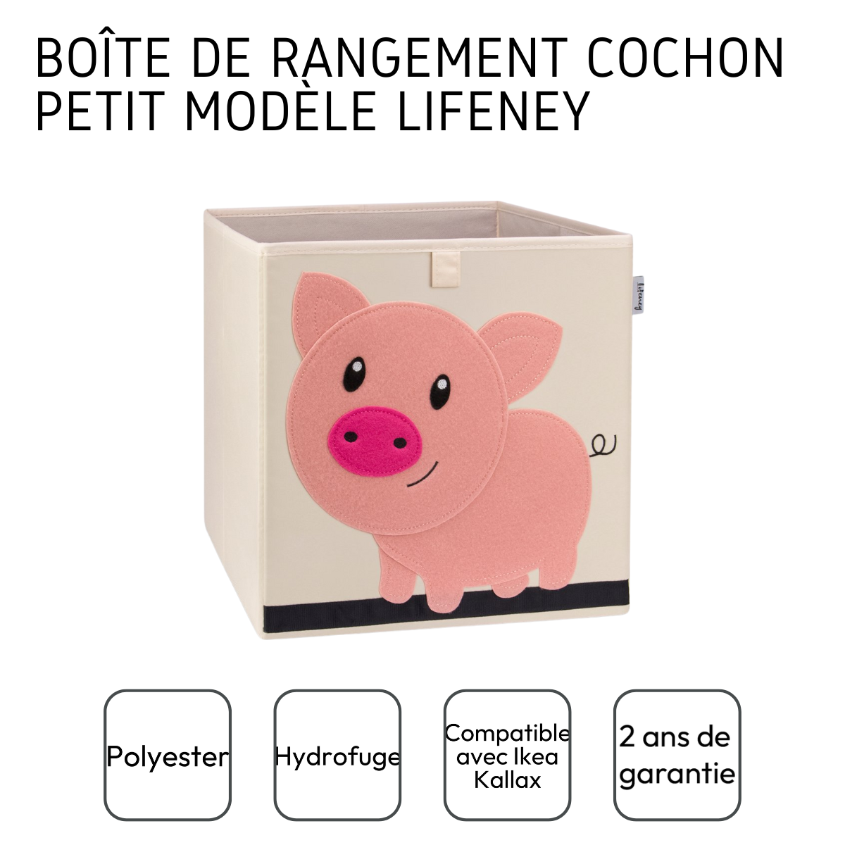 Boîte de rangement en tissu pour enfant "cochon", compatible Ikea Kallax Lifeney Fackelmann - Mathon - 4