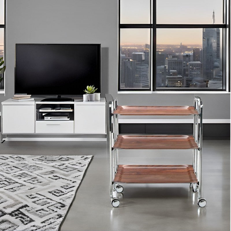 Desserte pliante 3 niveaux avec roulettes – structure chromée, bauhaus Don Hierro - Mathon - 2