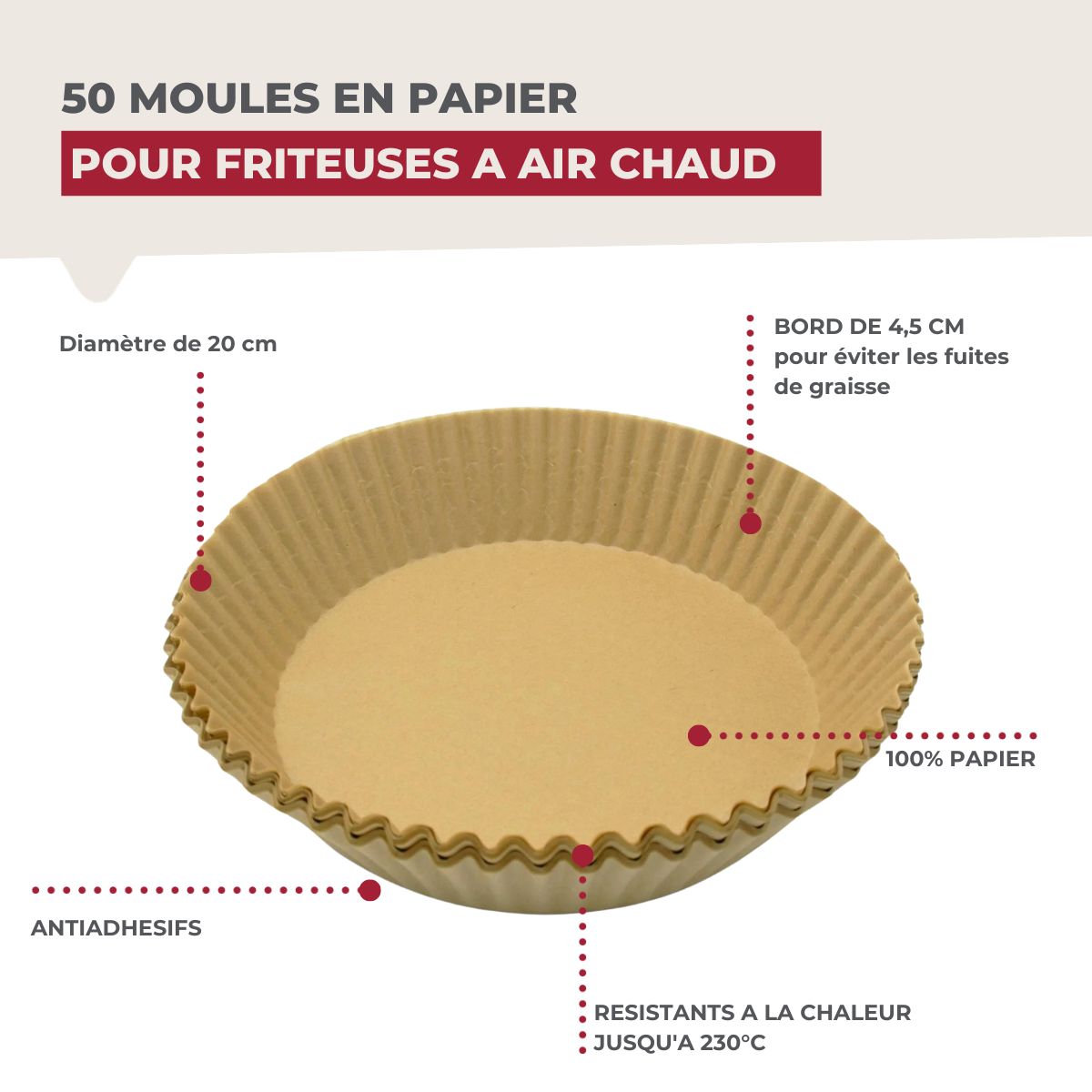 Lot de 300 Moules en papier air fryer ronds 20 cm Fackelmann - Mathon - 3