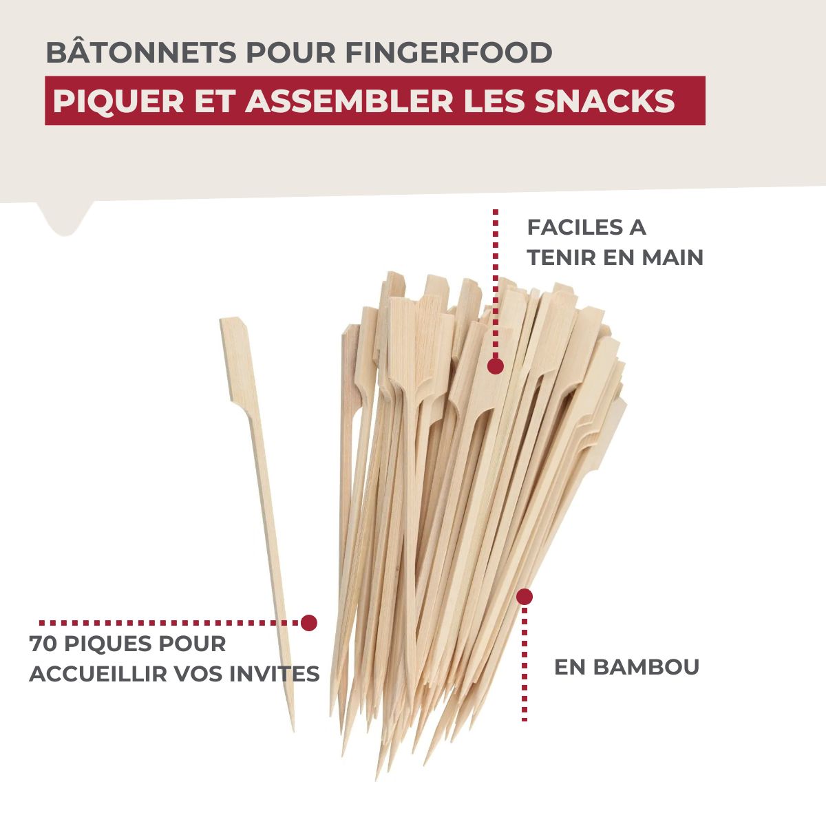 Lot de 70 piques à brochette 15 cm  Nature Fackelmann - Mathon - 4