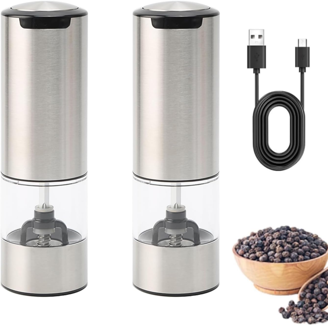 Lot de 2 moulins à sel et à poivre électriques de type C rechargeables Vendos85 - Mathon