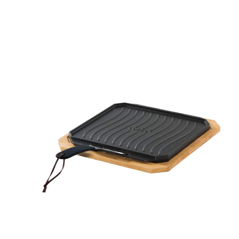 Plaque en fonte avec plateau en bois, poignée amovible en acier inoxydable finition mate 30 x 30 cm Cozze - Mathon - 2